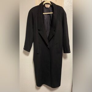 Women’s Black 100% Wool Full Length Coat Cassidy Hand Tailored Vintage USA